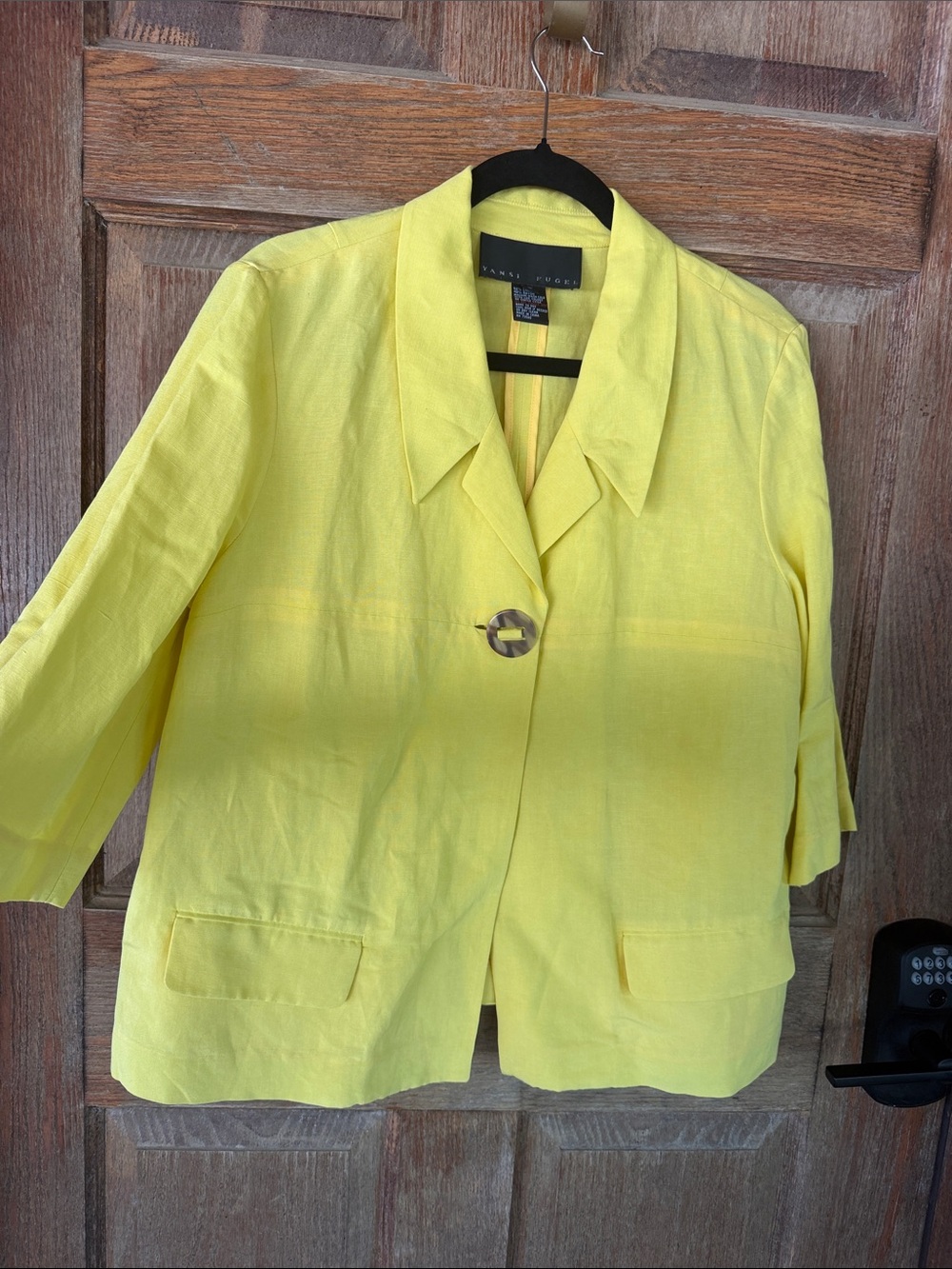 Yansi Fugel Bright Yellow Single-Button Linen-Blend Blazer
